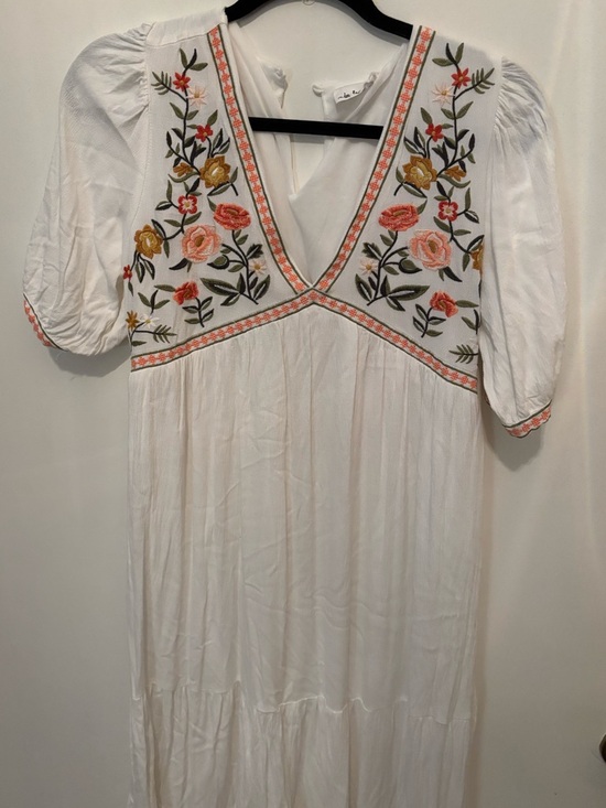 Pink Blush In Looms Embroidered V-Neck White Maxi Dress - Picture 3 of 3